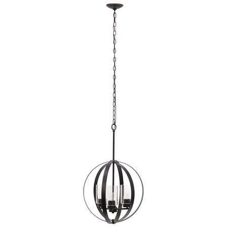 LALIA HOME 3-Light 18" Adjustable Industrial Globe Hanging Metal and Glass Ceiling Pendant, Restoration Bronze LHP-3010-RZ